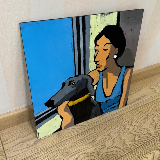 Woman with Dog in Train