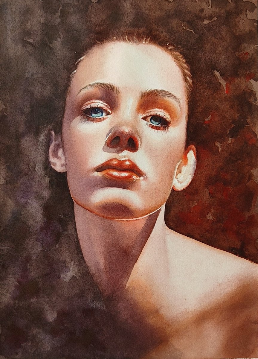 Photorealistic Portrait Watercolour By Zhanna Utkina, 9 X 13", Revelation, Original Artwork