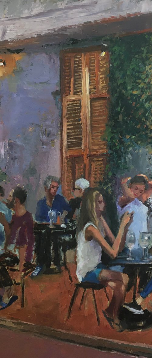 South Tel Aviv’s Cafeteria, People eating, oil painting by Leo Khomich