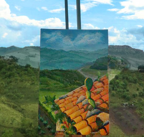 Solar roofs. Sicily. Plein air.