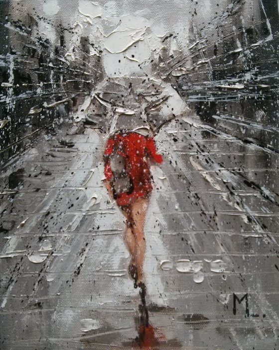 " RAIN AGAIN ... " original painting CITY palette knife