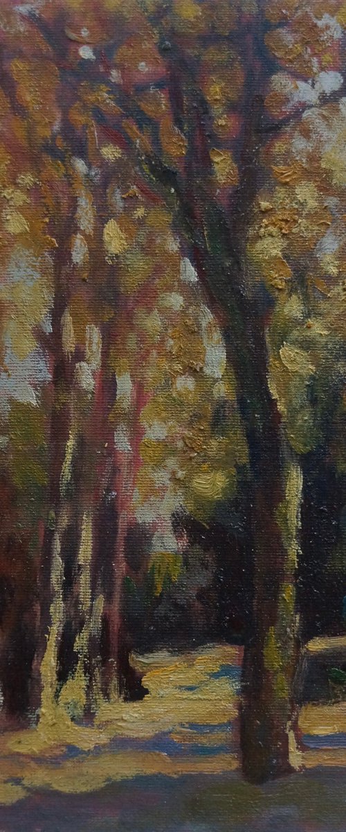 Original Oil Painting Wall Art Signed unframed Hand Made Jixiang Dong Canvas 25cm × 20cm Landscape Sunlight in the Woods Stuttgart Hills Small Impressionism Impasto by Jixiang Dong