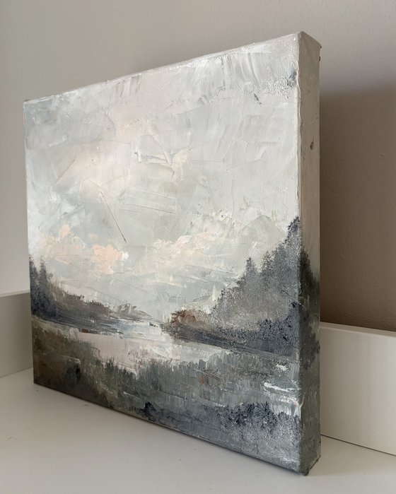 Impressionist lake river sunset