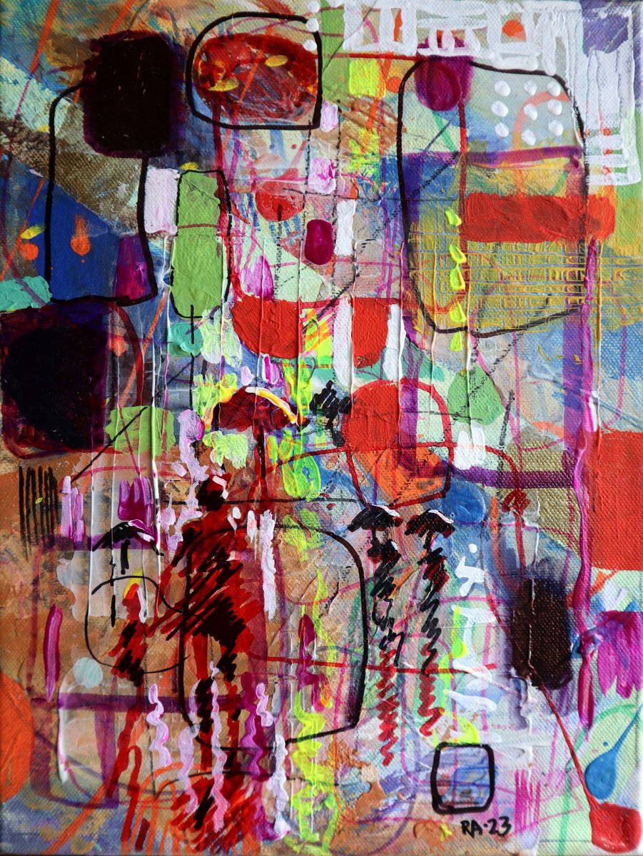 Abstract Cityscapes Acrylic Painting By Rakhmet Redzhepov, 8 X 11", City 12, Original Artwork