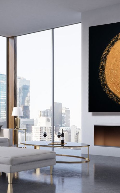 The Light Inside of Me - XL Large, Textured abstract art – Expressions of energy and light - Black & Gold Art. READY TO HANG! by Julijana Ravbar