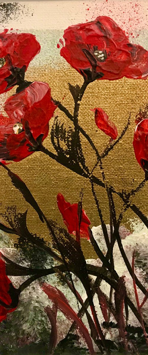 Abstract Poppies on Gold Leaf by Marja Brown