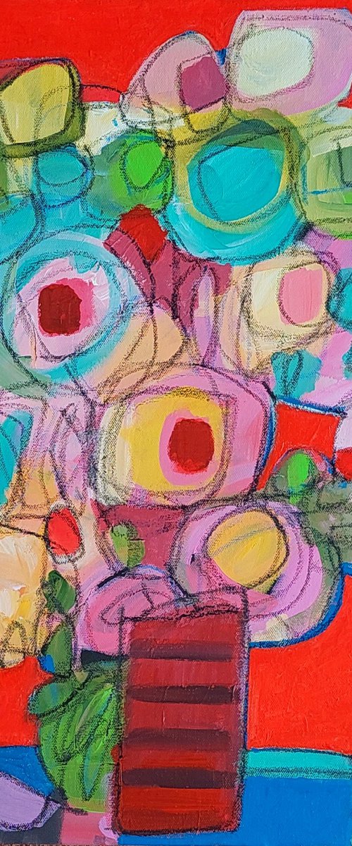 Summer Floral on Red III by Jan Rippingham