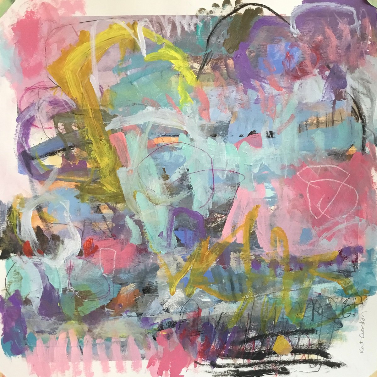 Organic Abstract Acrylic Painting By Kat Crosby, 18 X 18", Making Waves, Original Artwork