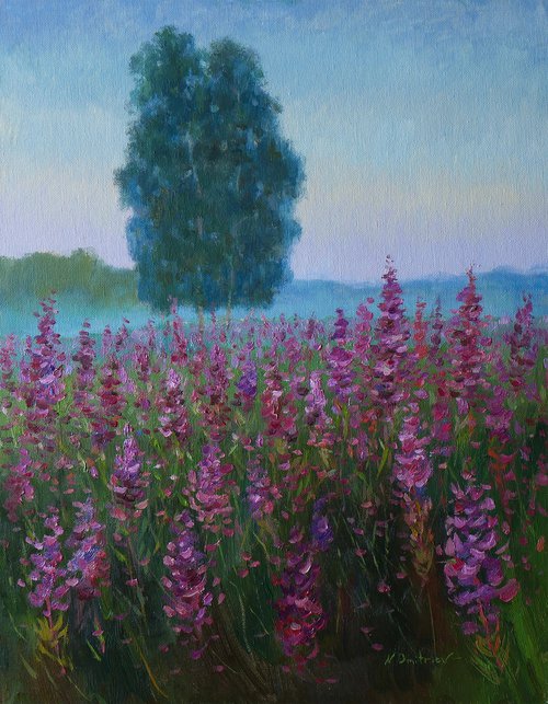 The Morning Over The Fireweed Field - summer landscape painting by Nikolay Dmitriev