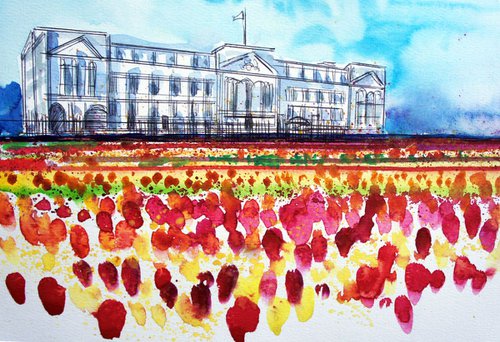 Buckingham Palace with Tulips by Julia  Rigby