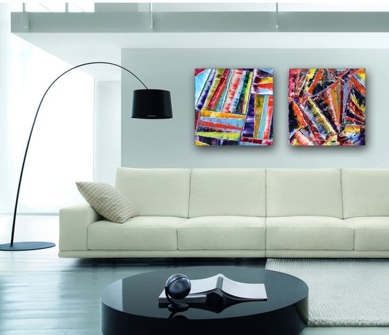 "Thick As Thieves" - FREE USA SHIPPING - Original Large PMS Abstract Diptych Oil Paintings On Canvas - 40" x 20"