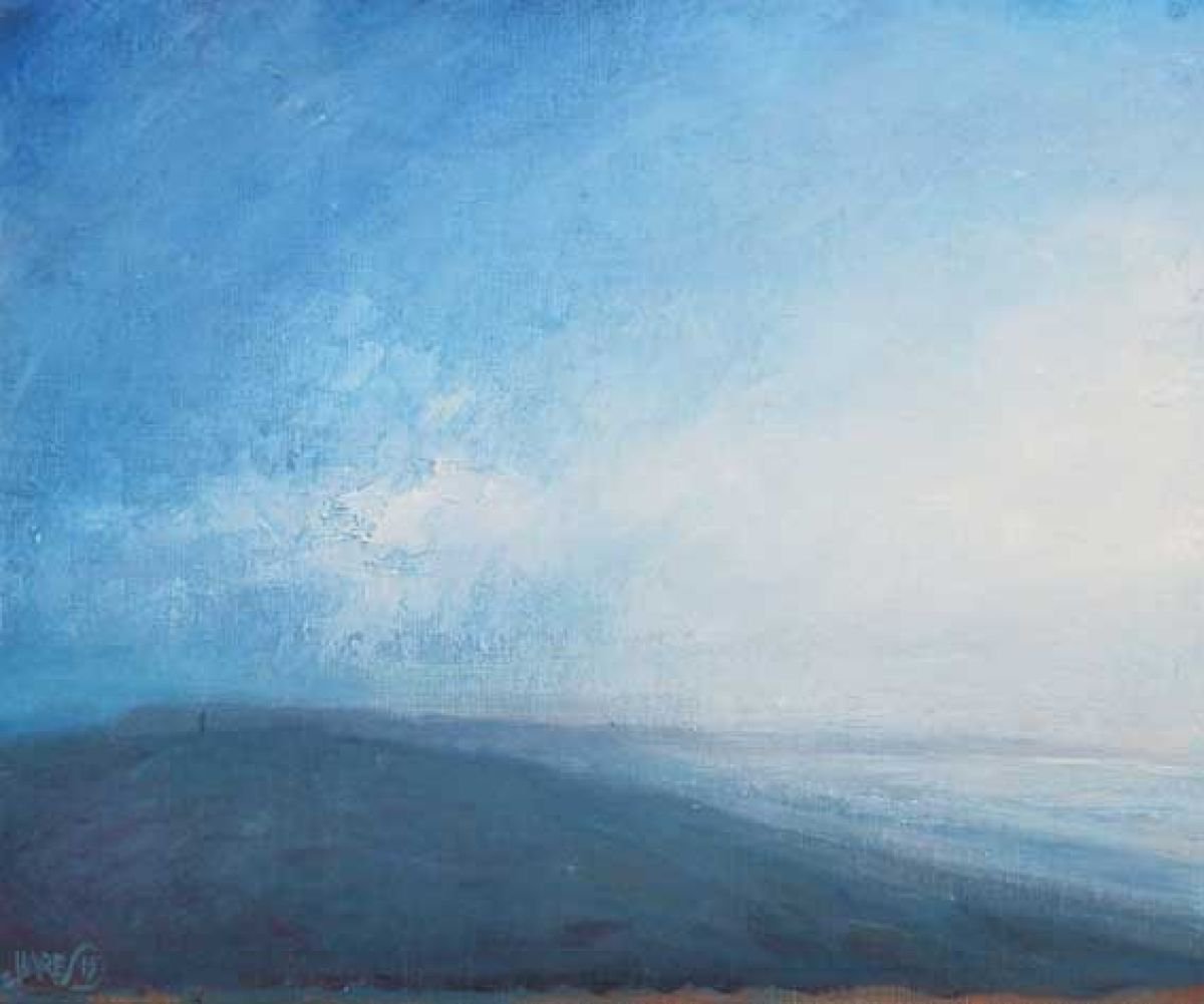 Impressionistic Landscape Oil Painting By Derek Hare, 16 X 14, Portland From Chesil Beach, Original Artwork