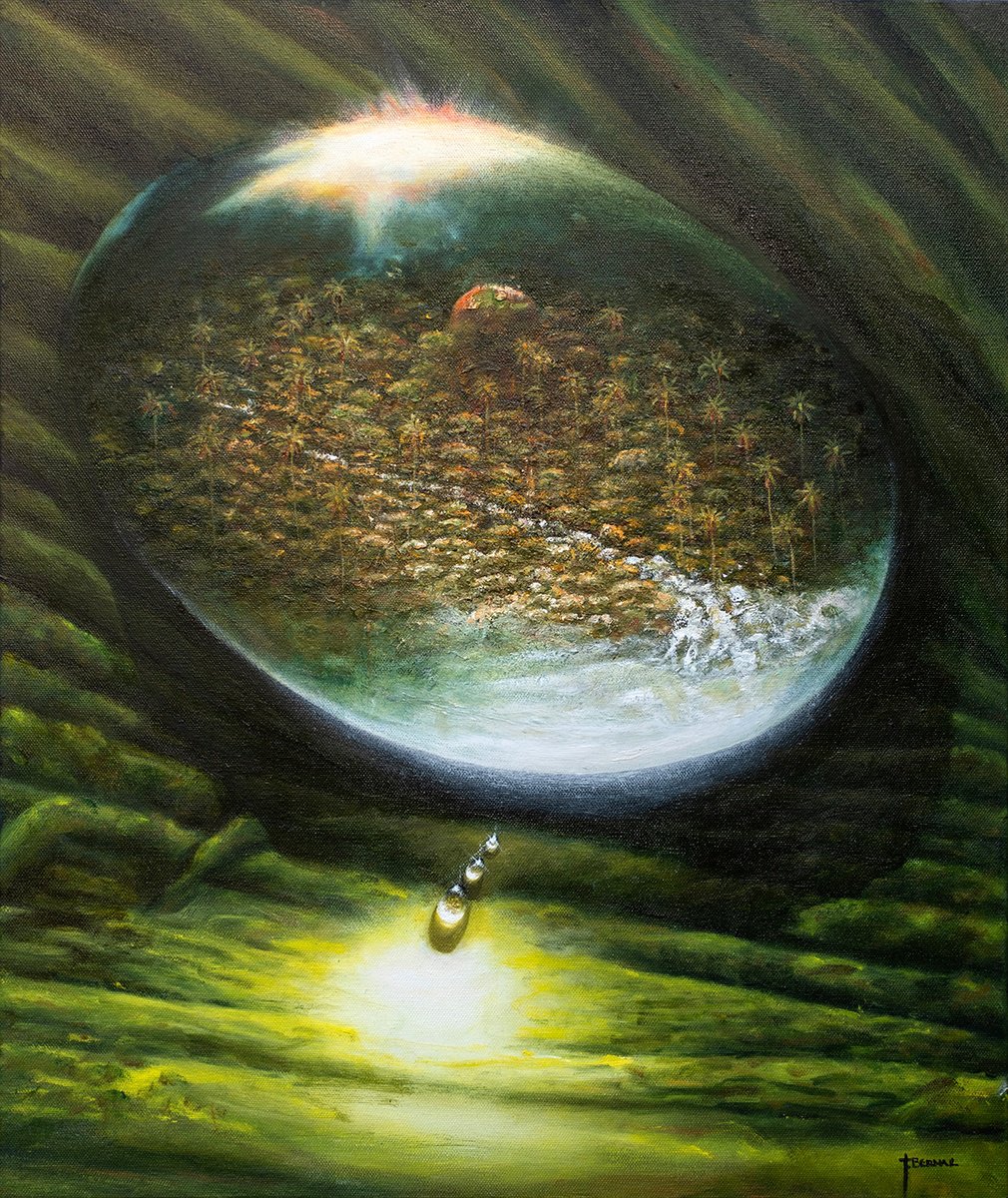Surrealistic Landscape Oil Painting By Juan Bernal, 20 X 24", Magical Landscape, Original Artwork
