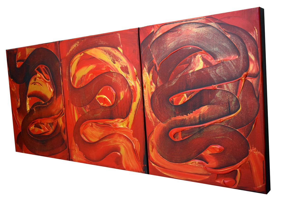 Expressive Abstract Painting By Stuart Wright, 48 X 20", The Red Dragon, Original Artwork