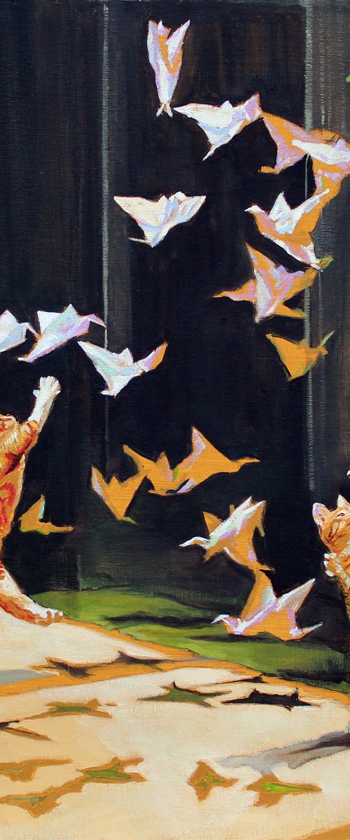 Gallery Cats #7 (with Origami birds) by Timothy Adam Matthews