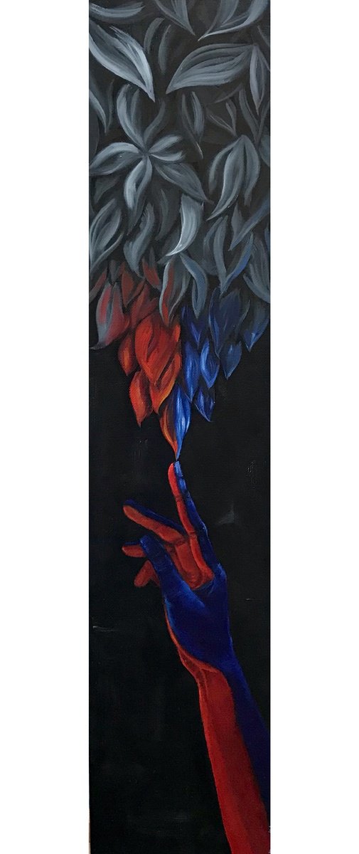 Surrealistic Portrait Oil Painting By Marina Deryagina, 8 X 35", I Am The Creator, Original Artwork