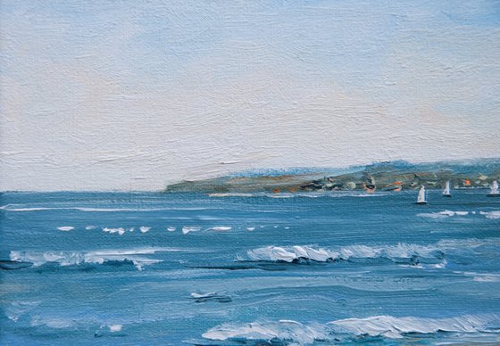 Seascape. Oil Painting. Walk along the coast. Ocean landscape. Artwork 8 x 10in.