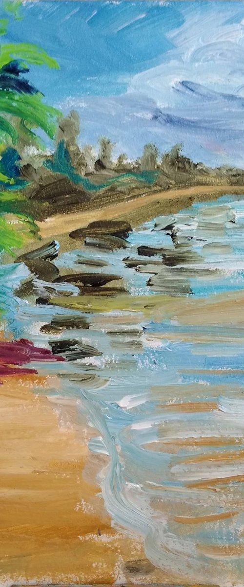 Summer day at the beach. Pleinair painting by Dmitry Fedorov