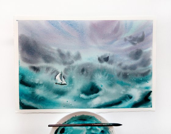 Sailboat painting. Seascape