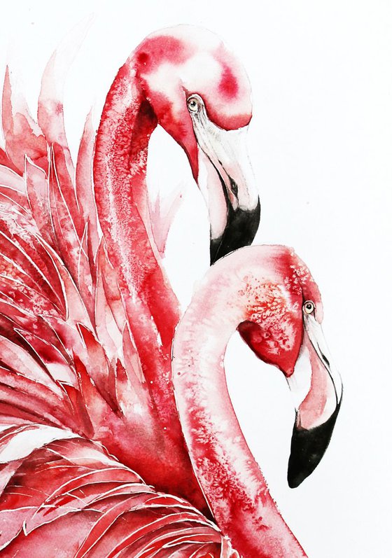Couple of Pink Flamingo, wildlife, birds, animals original painting