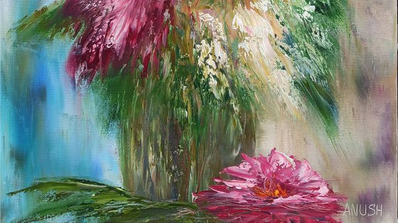 Abstract flowers(50x70cm, oil painting, palette knife)