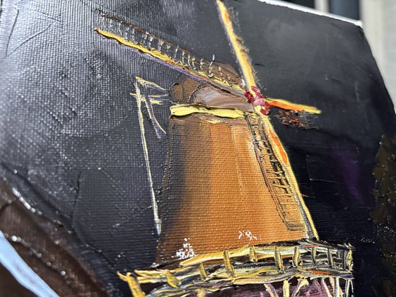 Windmill at night. Plein Air