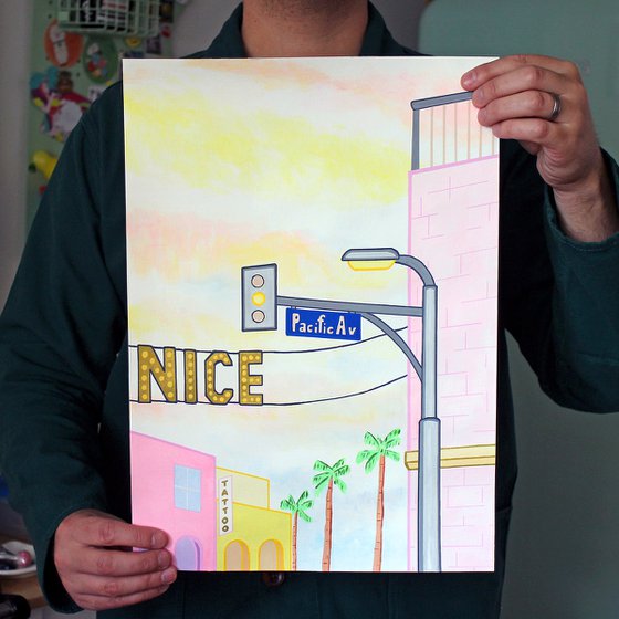 Venice Beach Street Corner - Painting on Unframed A3 Paper