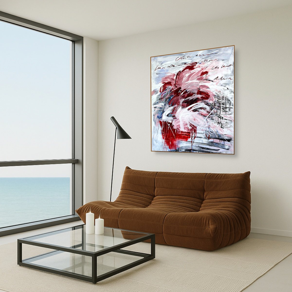 Abstract Botanical Acrylic Painting By Jutta Rika Bressem, 39 X 47", Still Life 34, Original Artwork