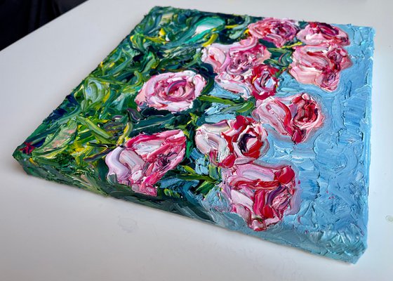Roses Original Oil Painting on Canvas, Textured Wall Art, Flower Artwork, Romantic Gift for Her
