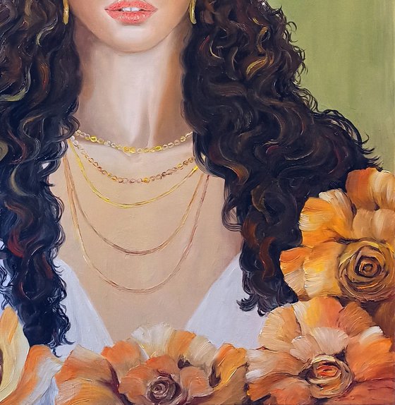 Portrait with yellow flowers