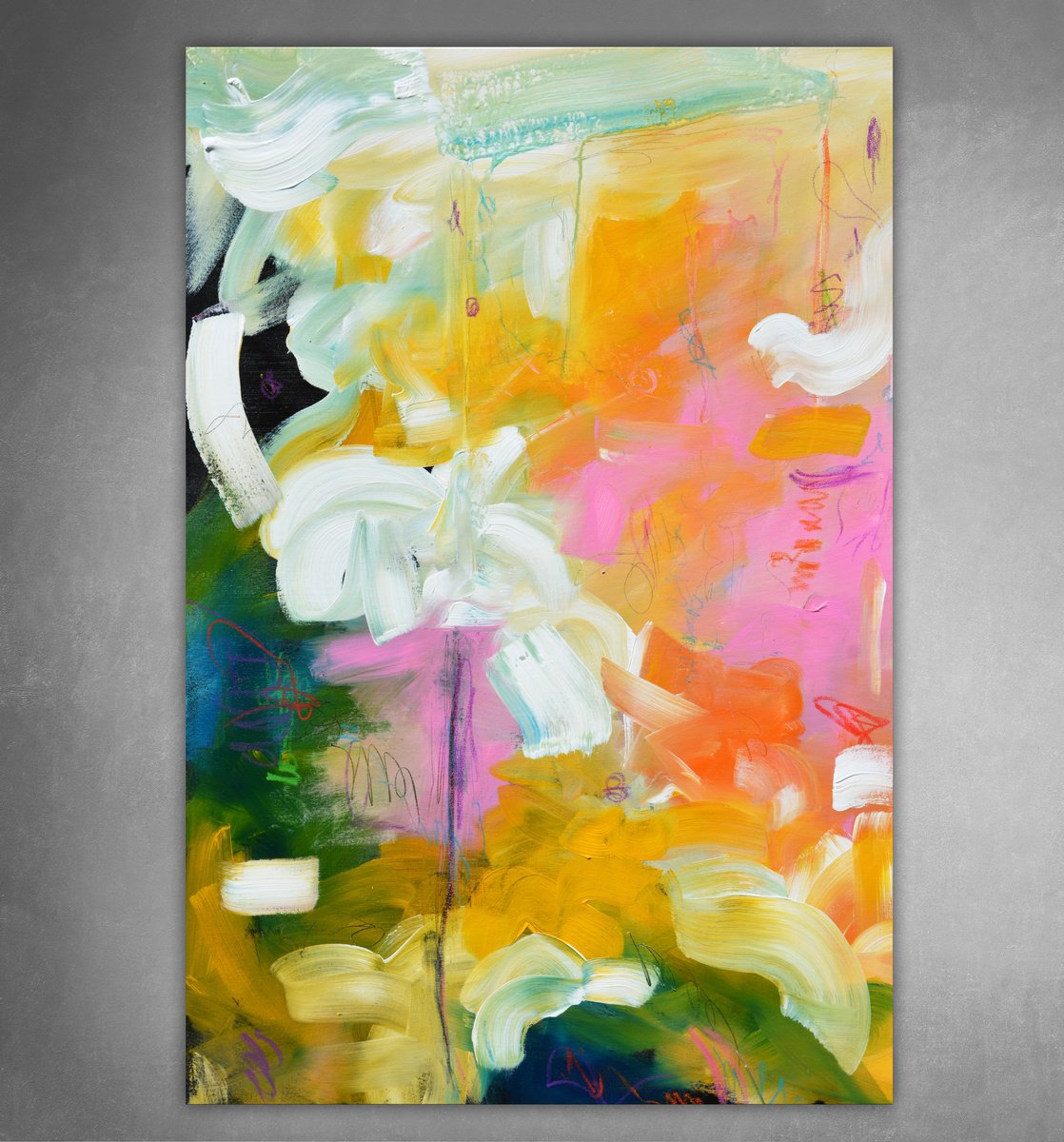 Abstract Acrylic Painting By Andrada Anghel, 24 X 36, Pink Mood, Original Artwork