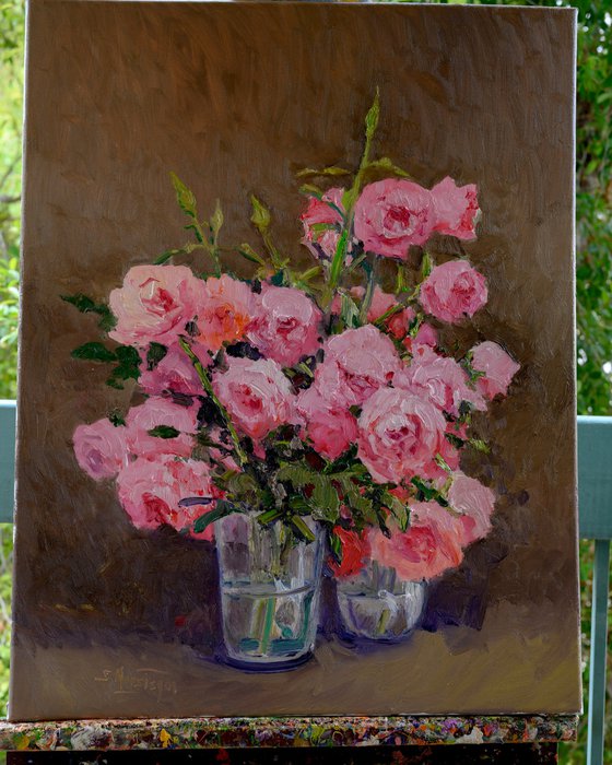 Vase of Pink Roses