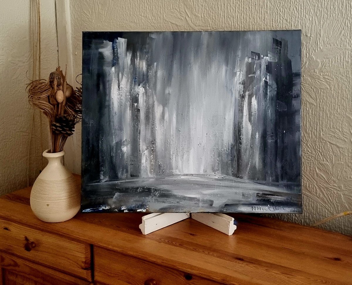 After the Storm 24x200.5 Abstract Cityscape Oil Painting by Hayley Huckson