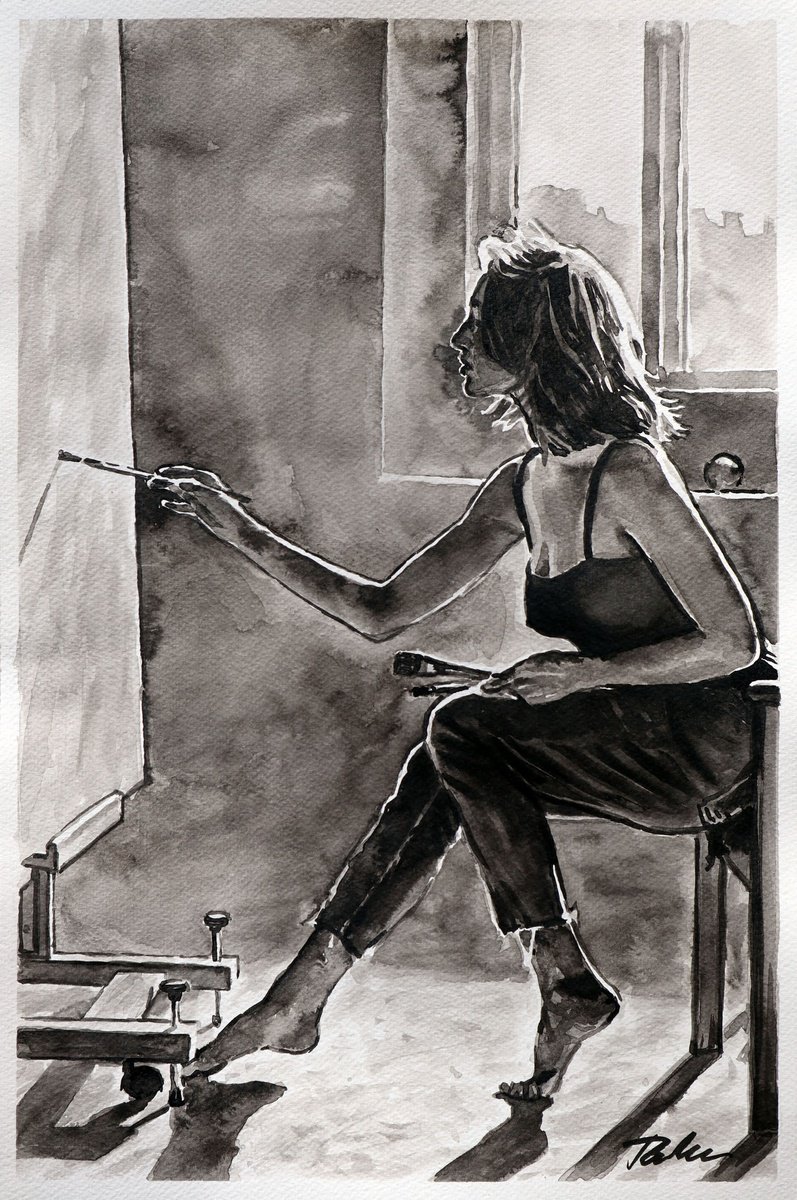 Urban And Pop Portrait Ink Drawing By Tashe, 12 X 18", "Dreaming My Dreams", Original Artwork