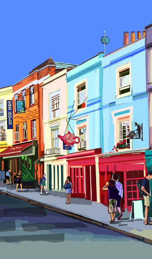 A3 Portobello Road, Notting Hill, West London Illustration Print by Tomartacus
