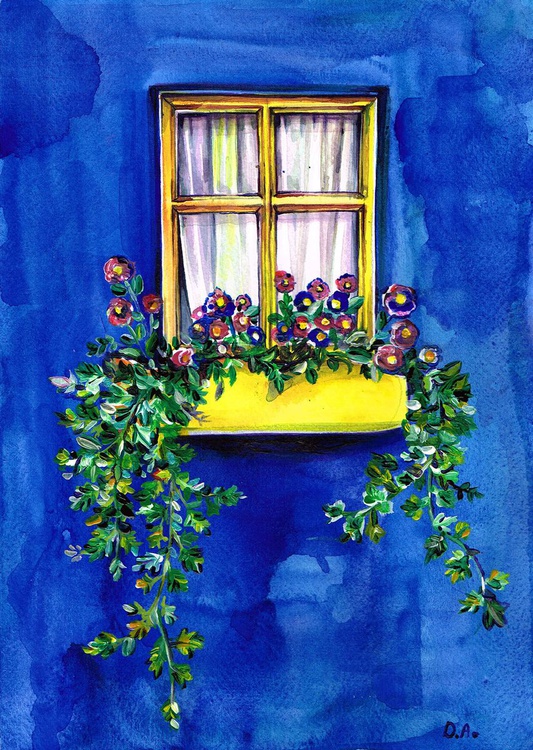Yellow Window Flowers Original Watercolour And Artfinder