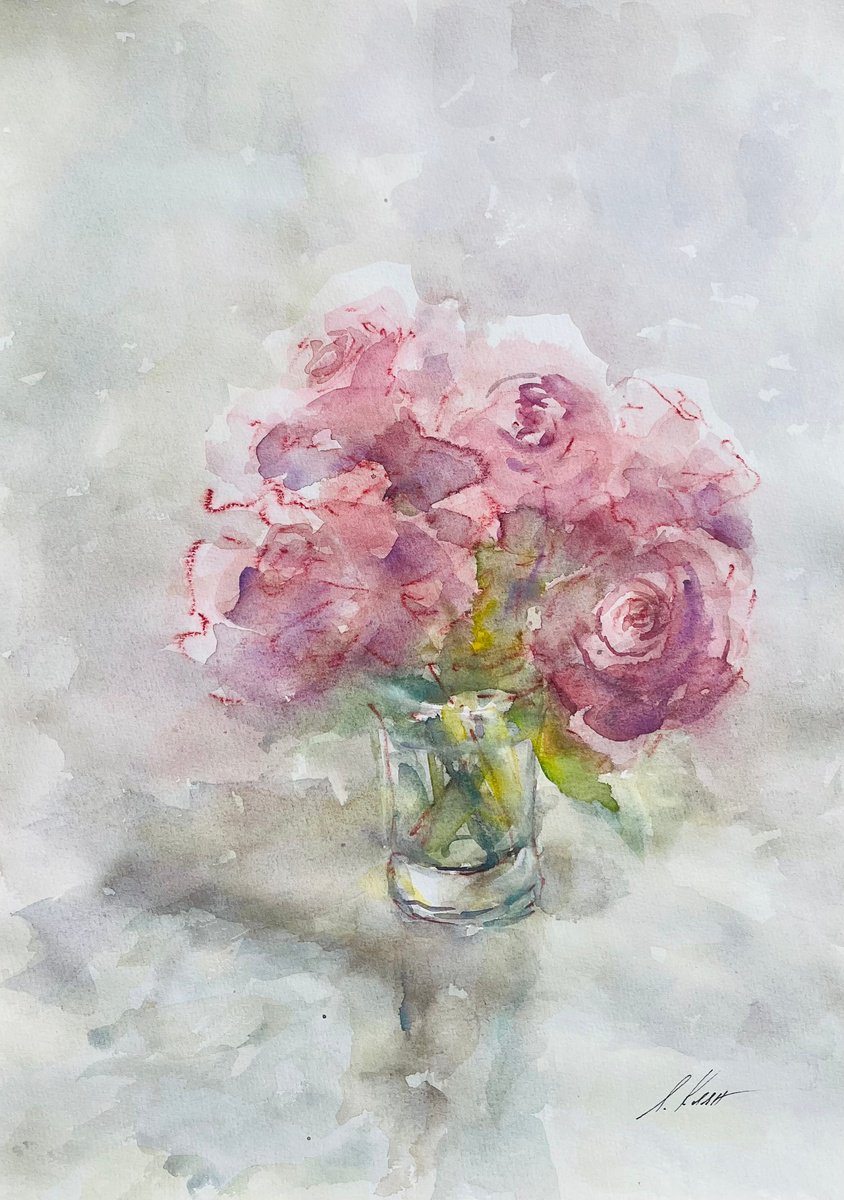 Impressionistic Botanical Painting By Elena Klyan, 12 X 16, Roses 30X42 Cm 2025, Original Artwork