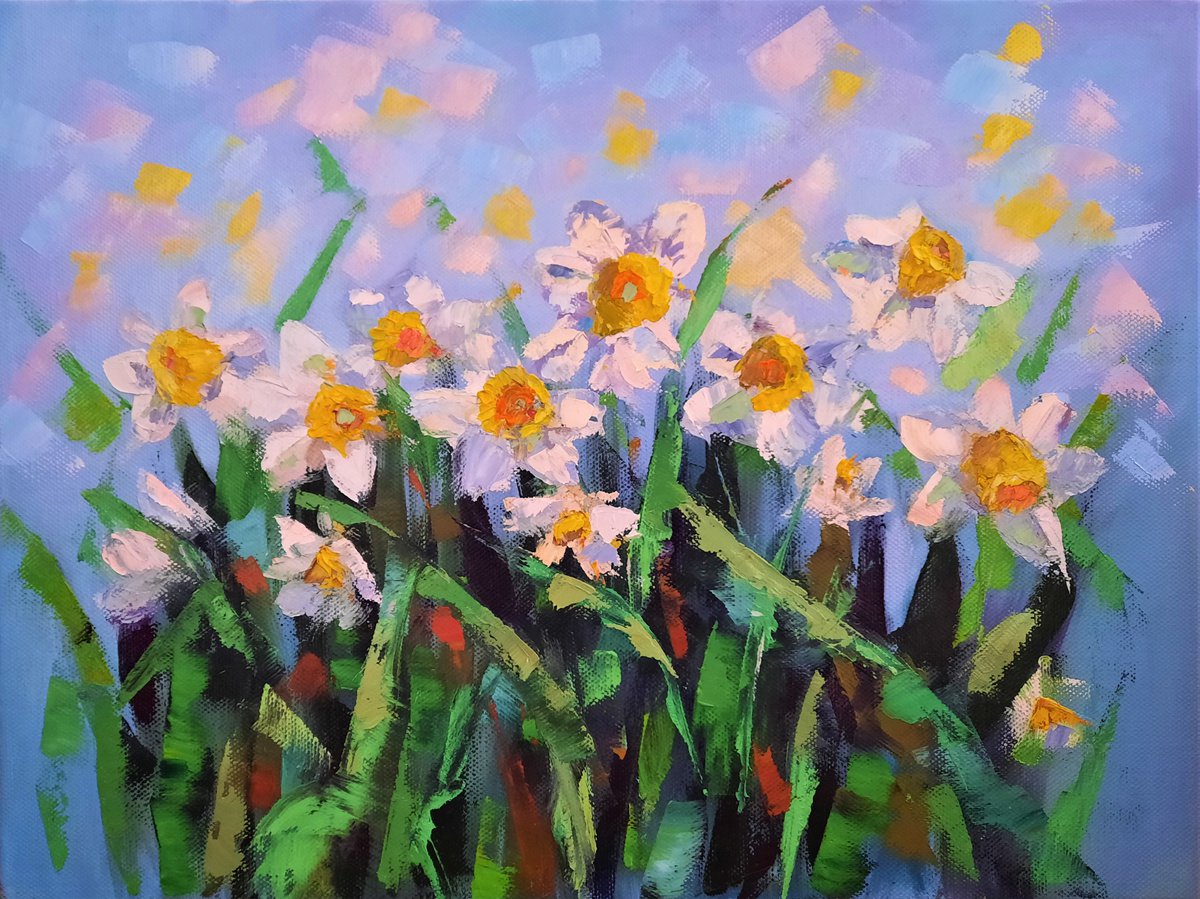 Daffodils-spring flowers, oil painting, home decor, original gift, spring still life. by Elena Bondareva