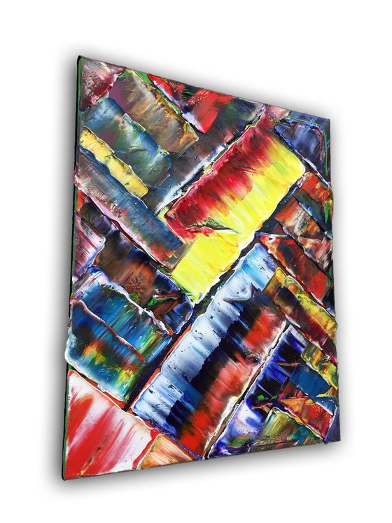 "We Fit Together" - Original Highly Textured PMS Abstract Oil Painting On Canvas - 16" x 20"