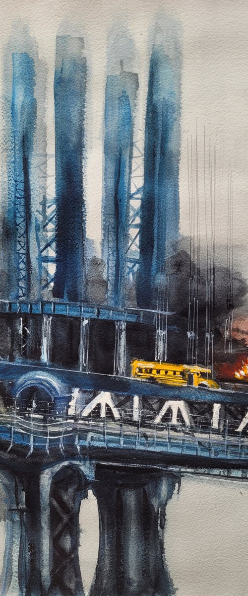 fire on manhattan bridge by Yossi Kotler