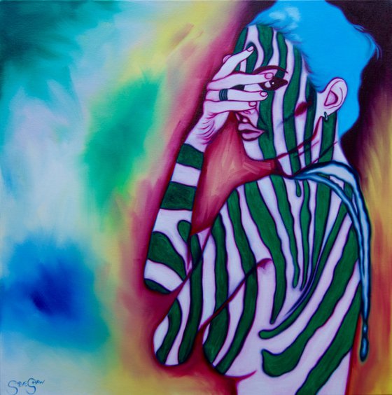 Zebra Girl ( on canvas ) Free Shipping