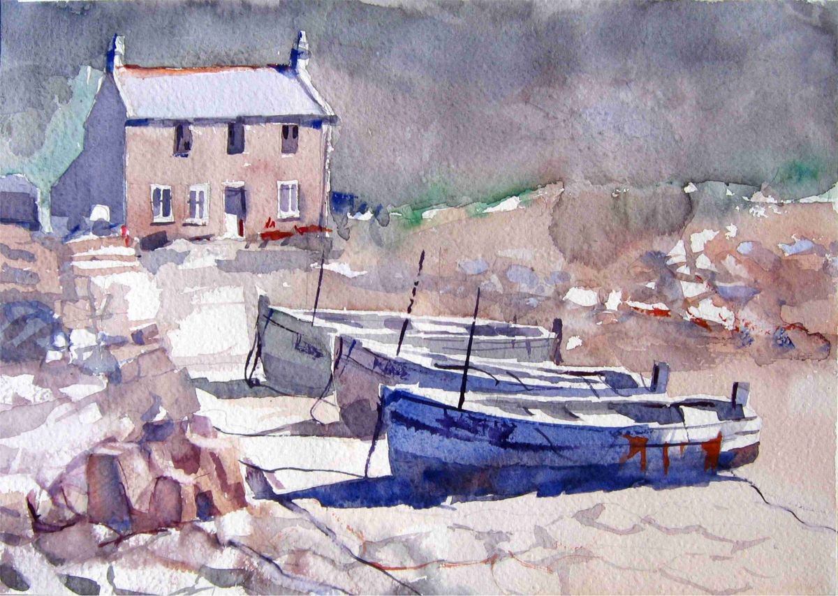 Cityscapes Watercolour By Goran Zigolic Watercolors, 15 X 10, Penberth Cove Cornwall, Original Artwork
