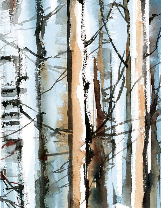 Birch Forest Watercolor painting
