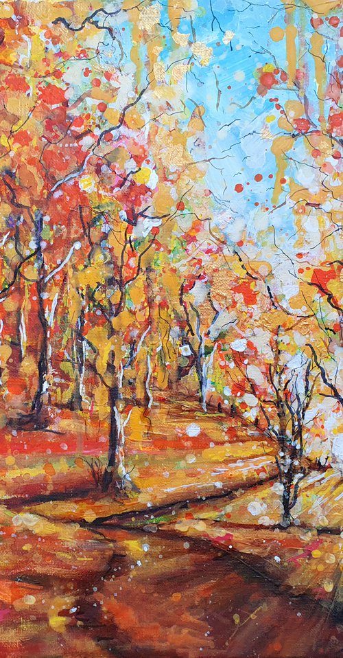 Blustery Autumn Birches by Regan Bevóns Phelan