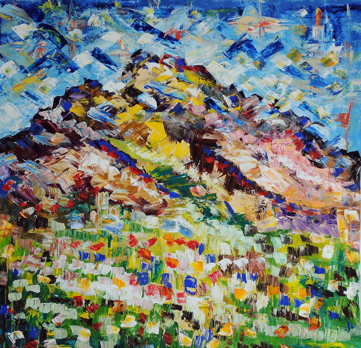 Impressionistic Abstract Acrylic Painting By Antonino Puliafico, 57 X 59, Rocce, Original Artwork