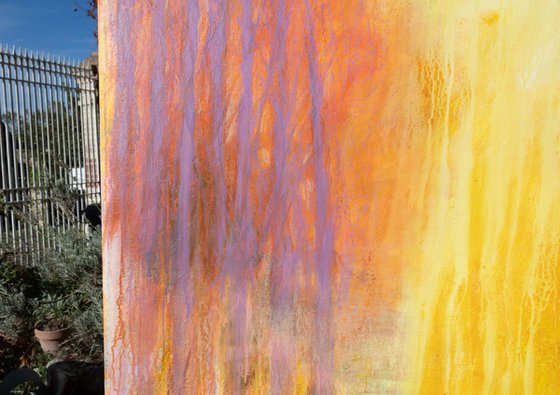 Rain of light - LARGE abstract painting UNSTRETCHED Yellow Orange Red Mauve White Dripping
