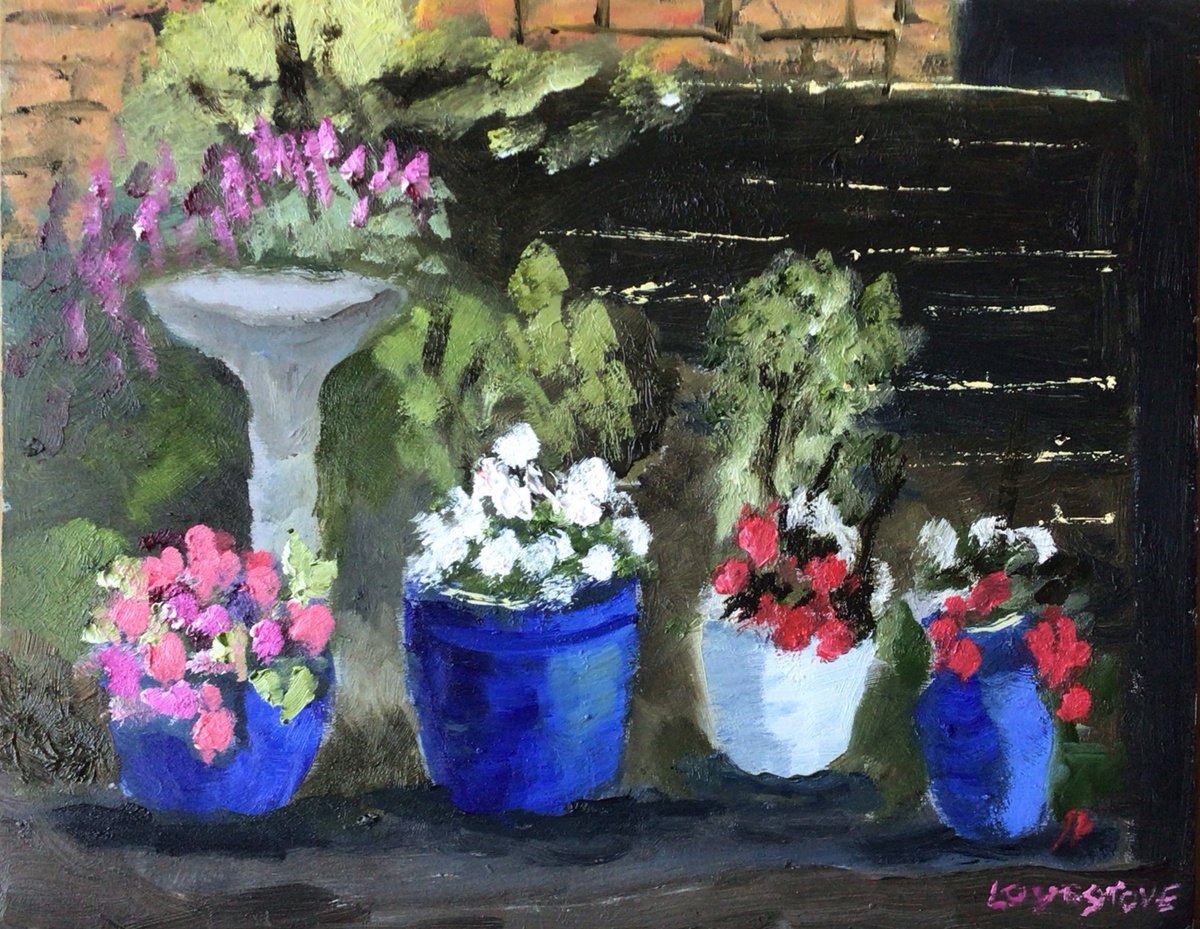 Impressionistic Botanical Oil Painting By Julian Lovegrove Art, 10 X 8", Pot Plants At Garden Centre, Original Artwork