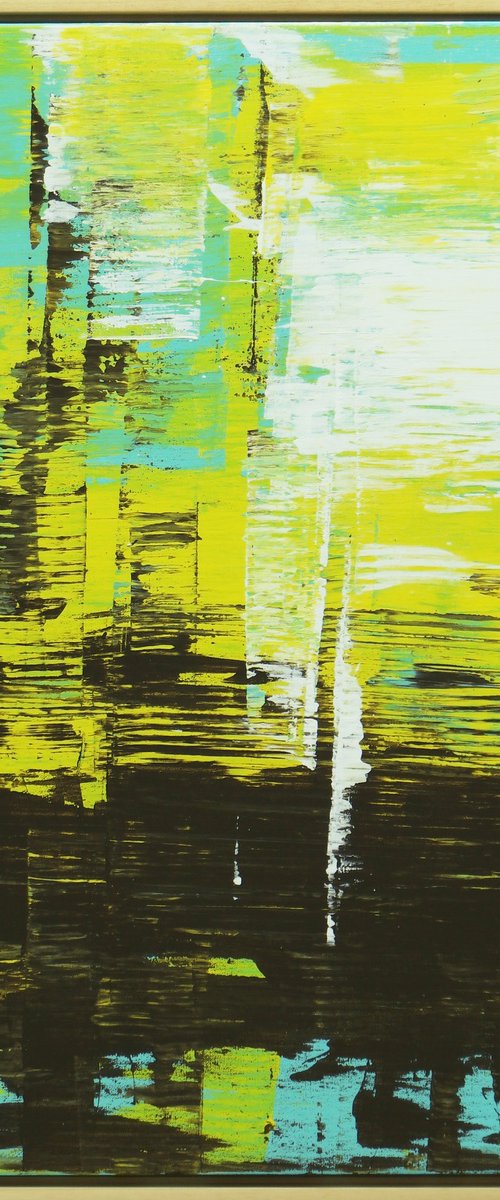 Yellow Square Artwork - Static Balance Brown - Incl Frame 85x85cm - Ronald Hunter - 7S by Ronald Hunter