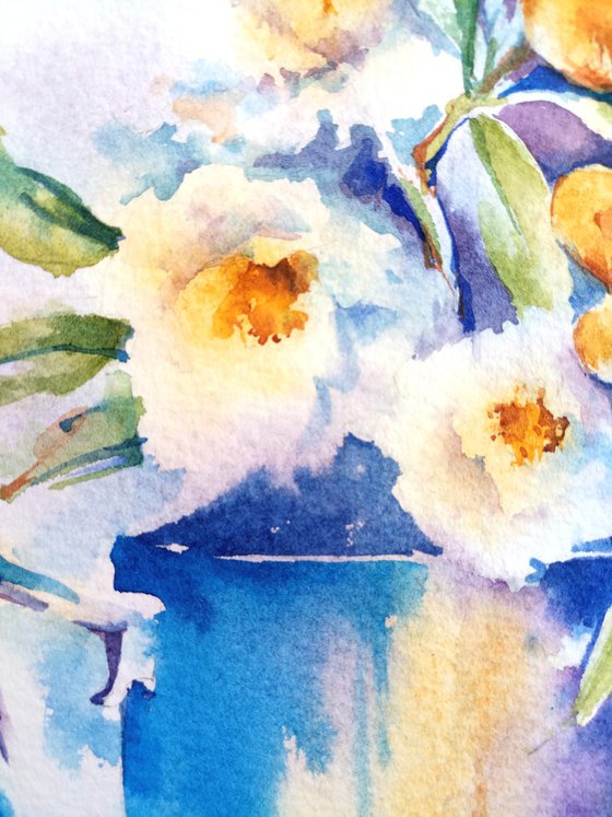 Modern still life "Bright Days of Autumn" original watercolor sketch