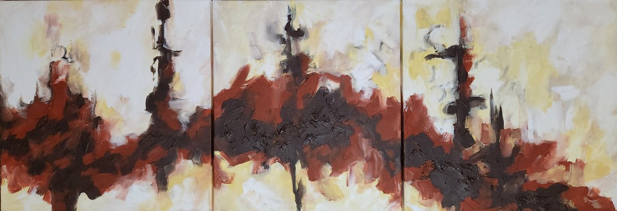 Organic Abstract Acrylic Painting By Katrina Case, 46 X 16", Lignite Coal Series, Original Artwork